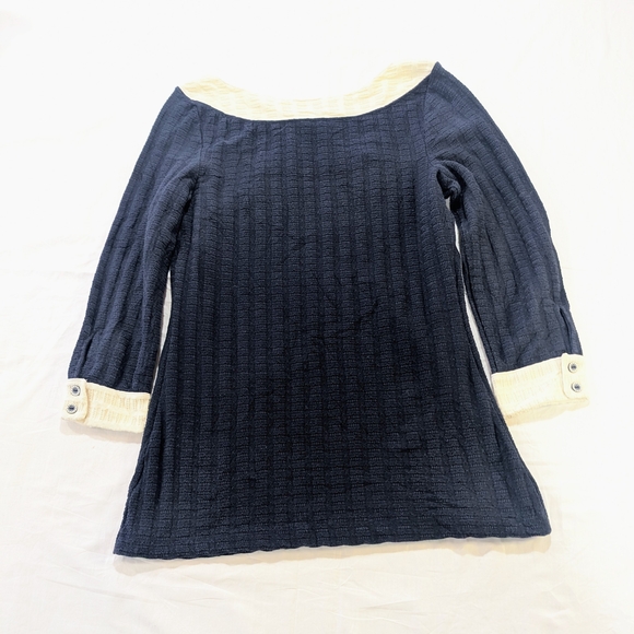 Anthropologie Pilcro Navy Cream Coastal Tunic Top  Nautical Quiet Luxury Medium - Picture 7 of 11
